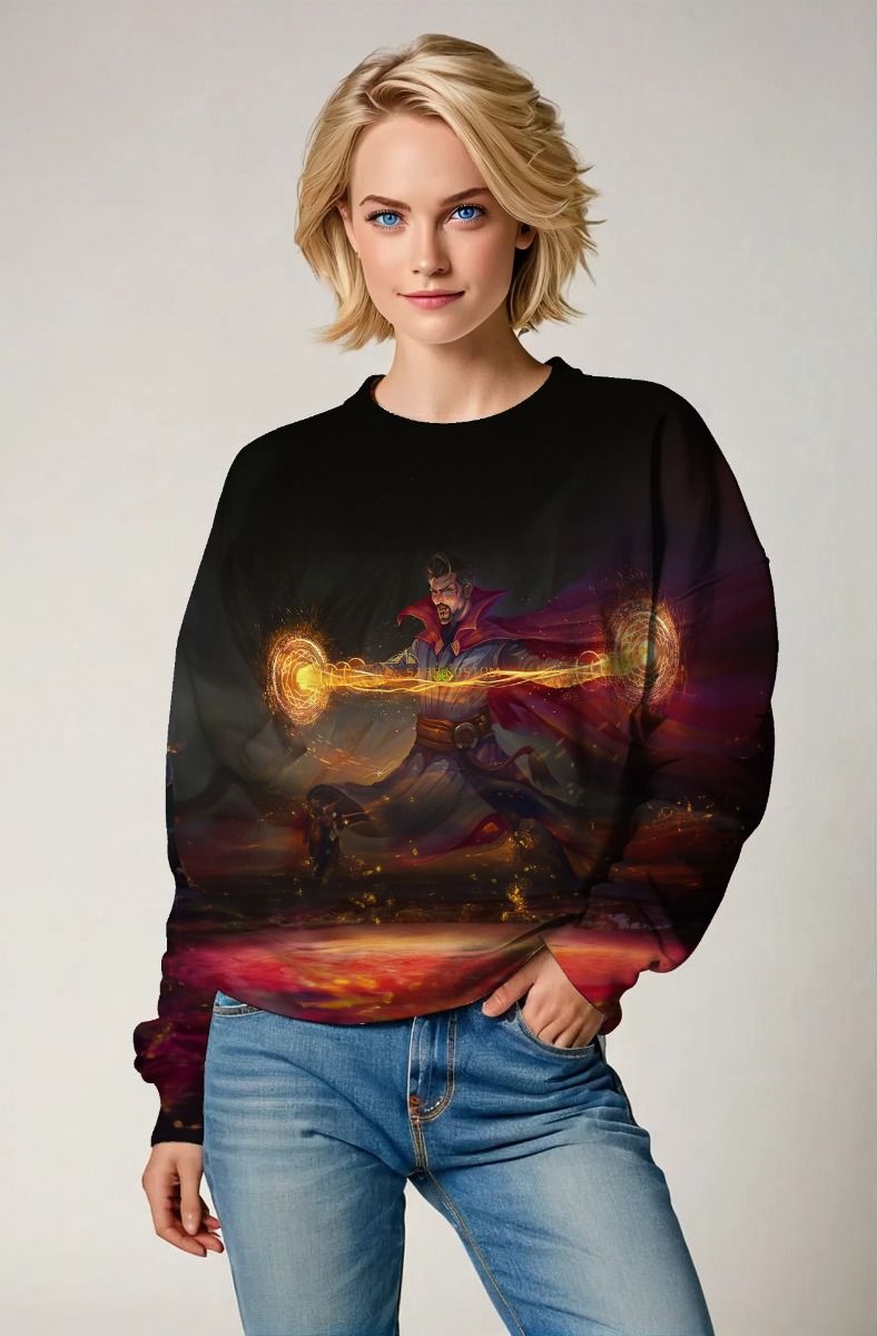 Sorcerer’s Realm Crewneck – Dark Maroon & Ember Glow Men’s Sweatshirt