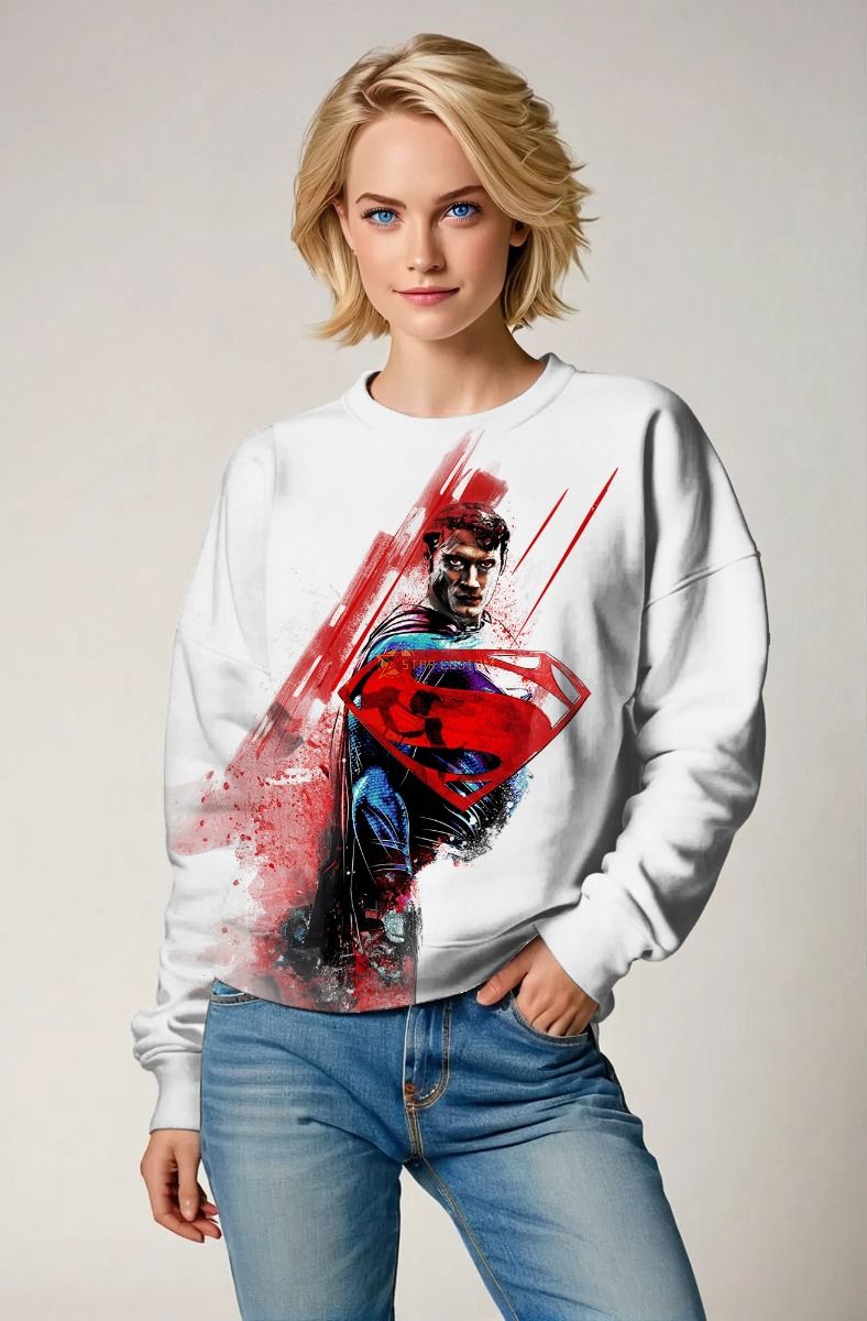 White Urban Crewneck – Superman Splash Emblem Sweatshirt
