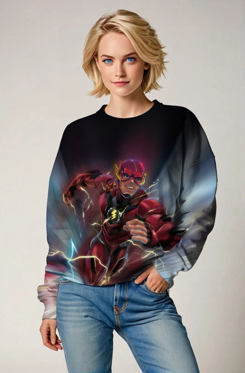 Flash Surge Crewneck Sweatshirt – Deep Black with Red & Yellow Energy