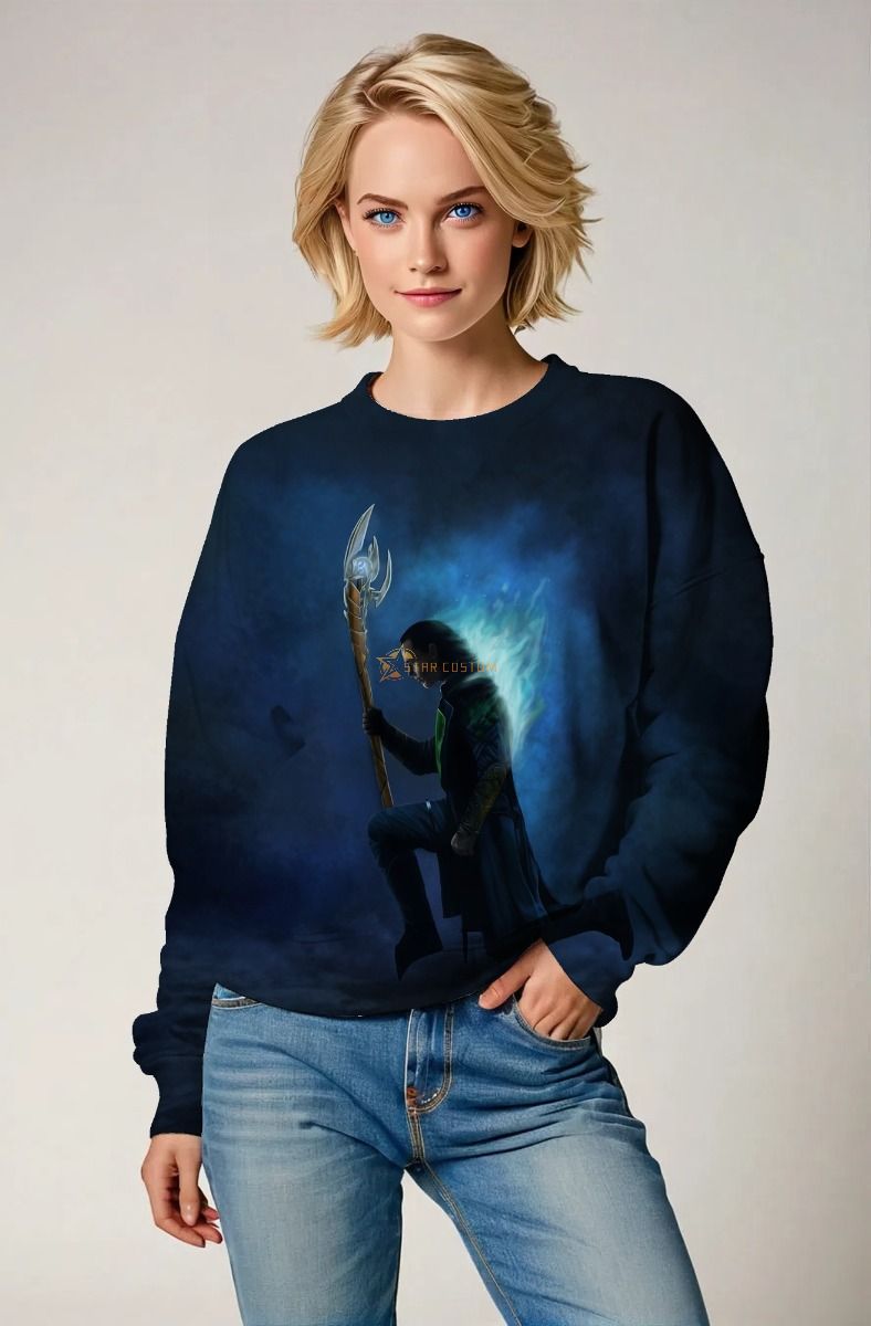 Marvel Loki Inspired Men’s Dark Blue and Gold Staff Sweatshirt