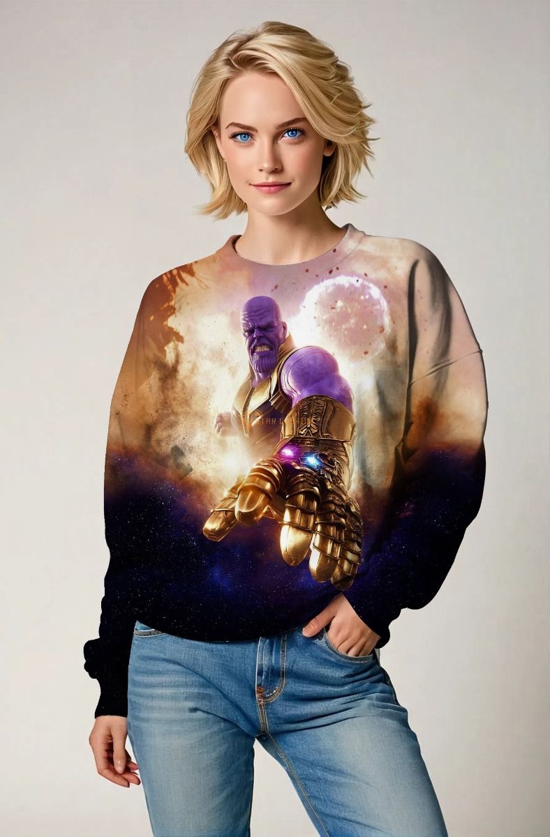 Marvel Avengers Inspired Men’s Purple and Gold Thanos Infinity Gauntlet Sweatshirt