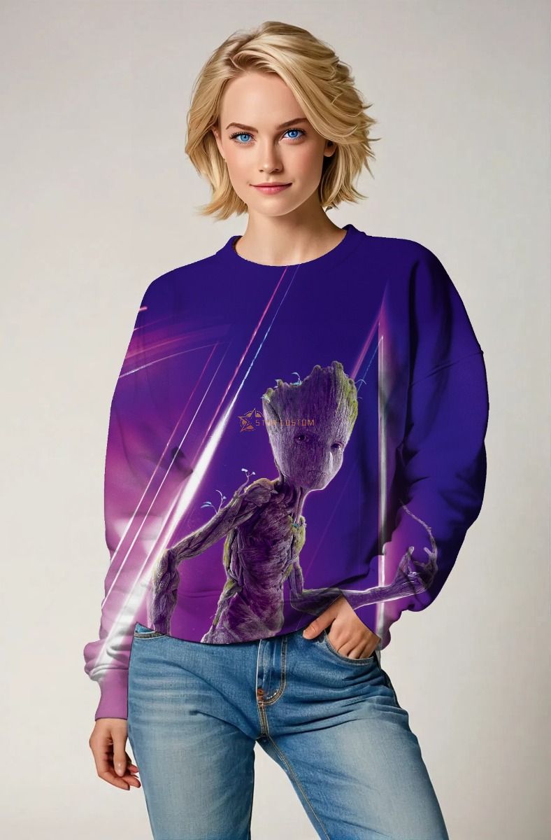 Guardians of the Galaxy Inspired Groot Purple and Blue Action Sweatshirt