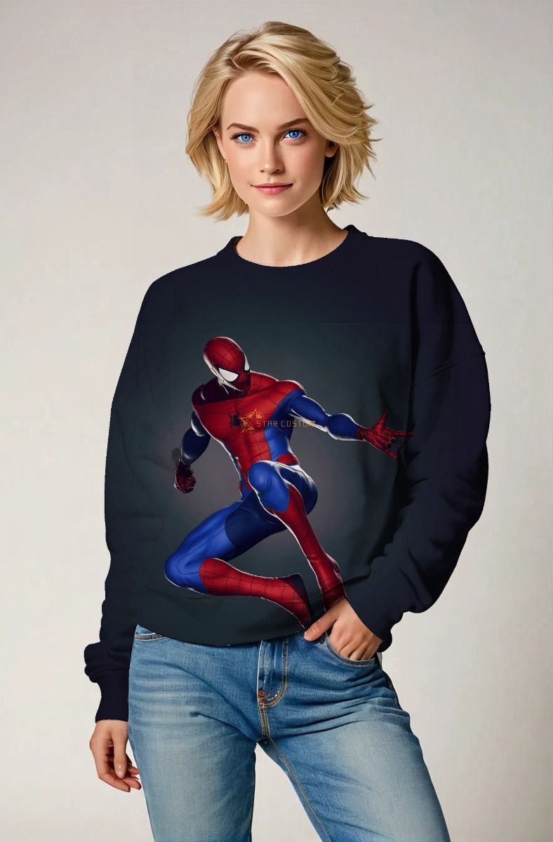 Spider-Man Crewneck Sweatshirt – Heroic Mid-Air Scene