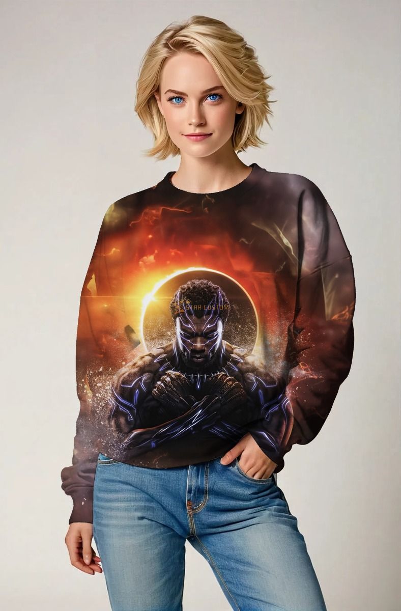 Black Panther Wakanda Forever Sunset Glow Marvel Design Crewneck Sweatshirt