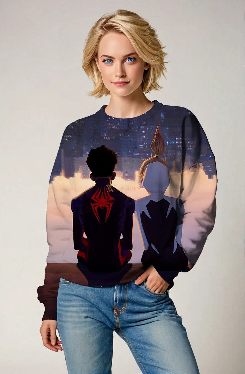 Spider-Man Across the Spider-Verse Skyline Sunset Marvel Design Crewneck Sweatshirt