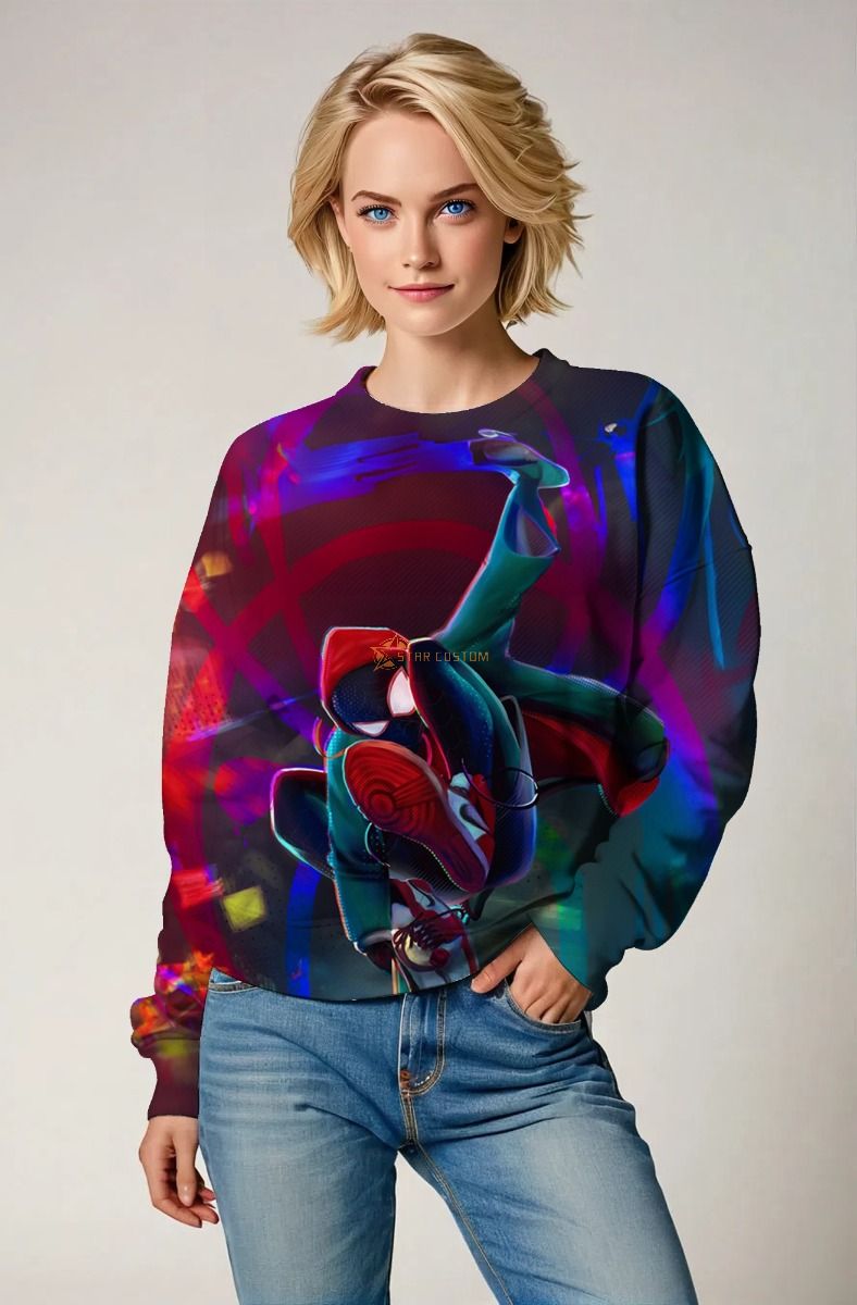 Spider-Man Into the Spider-Verse Neon Jump Marvel Design Crewneck Sweatshirt