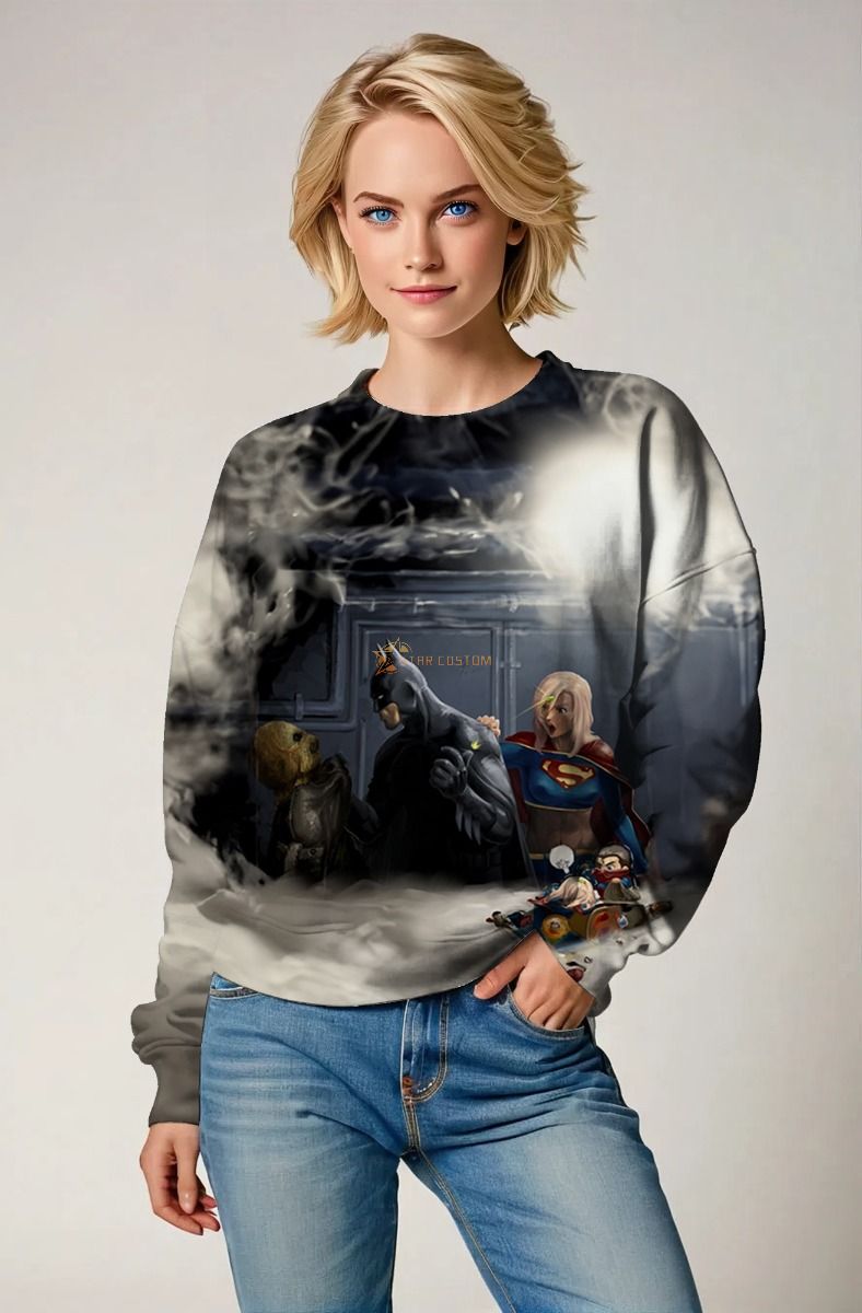 Batman and Supergirl Dark Smoke DC Heroes Design Crewneck Sweatshirt