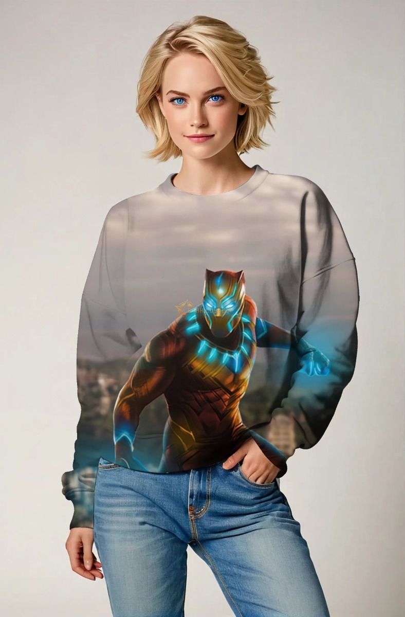 Black Panther Vibranium Charge City Run Marvel Design Crewneck Sweatshirt