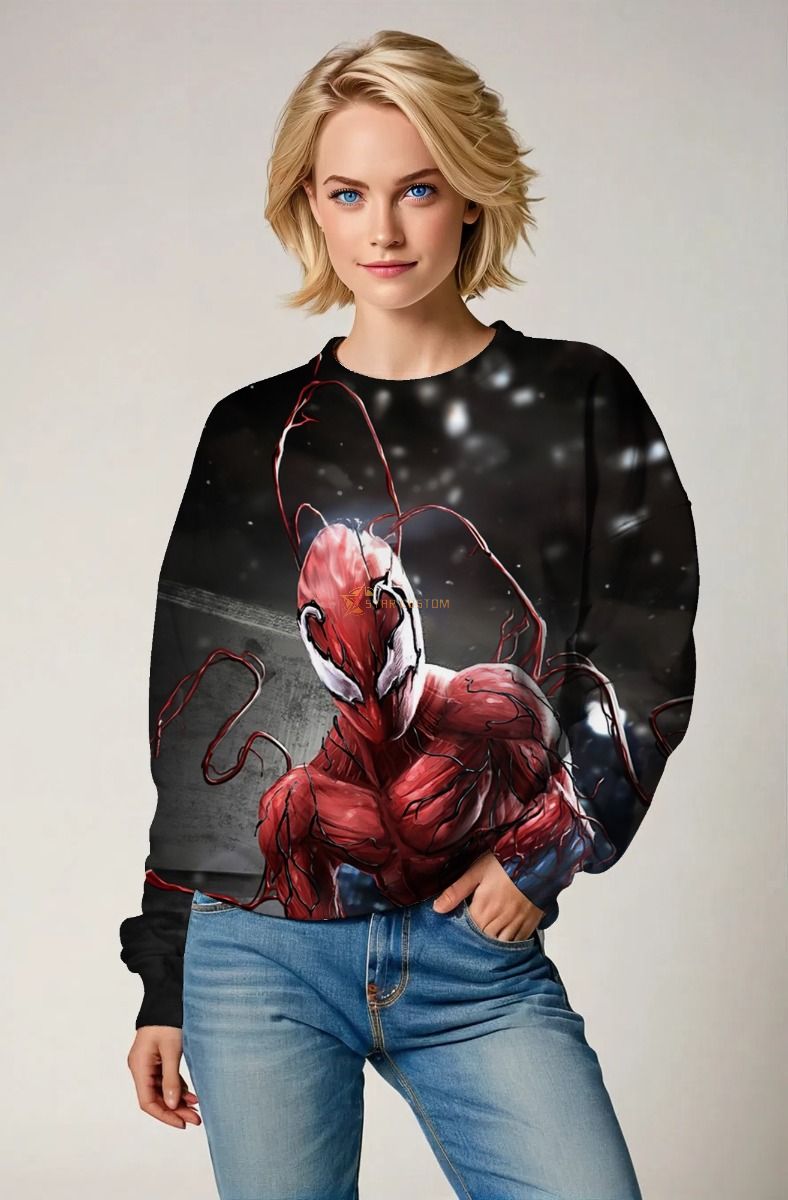 Carnage Symbiote Red & Black Night Battle Marvel Crewneck Sweatshirt