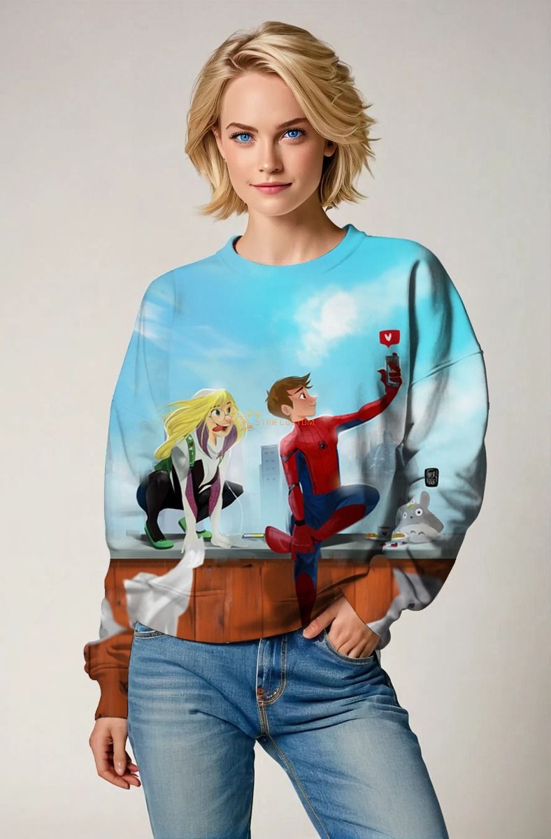 Spider-Man & Spider-Gwen Rooftop Selfie Crewneck Sweatshirt