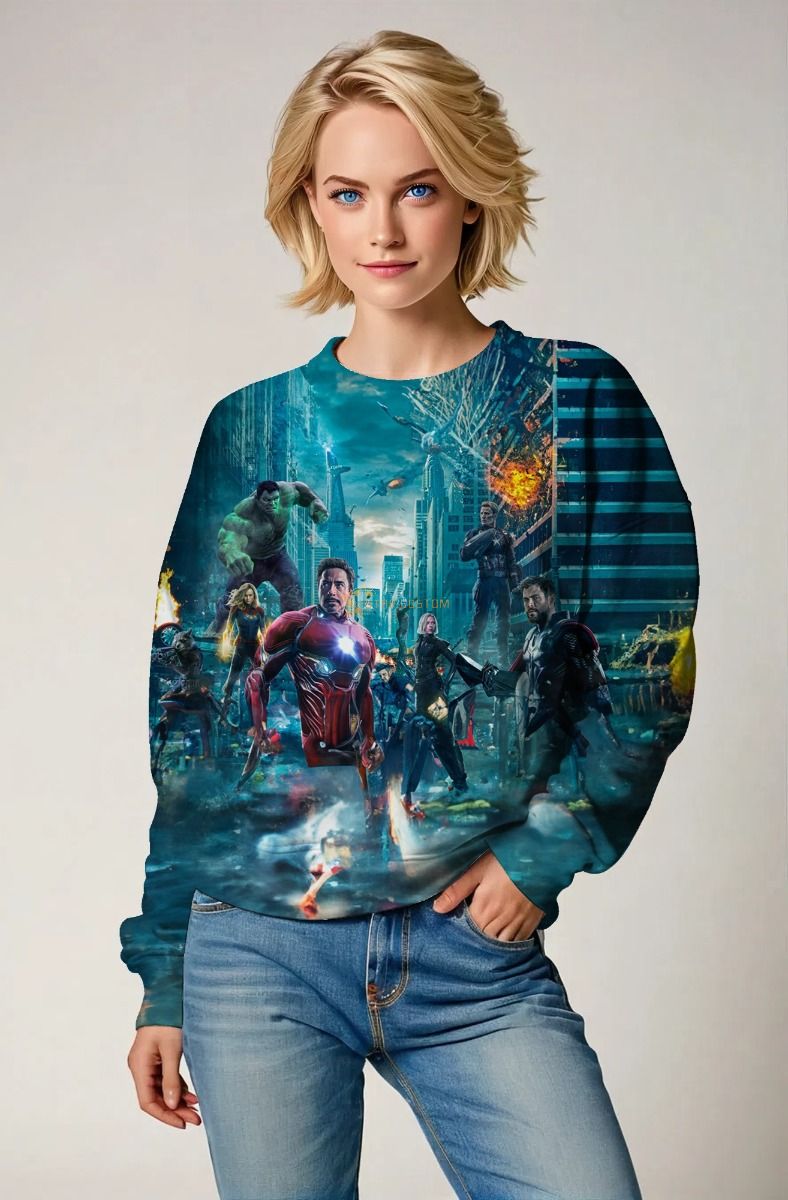 Avengers Clash – Teal Blue Crewneck Sweatshirt