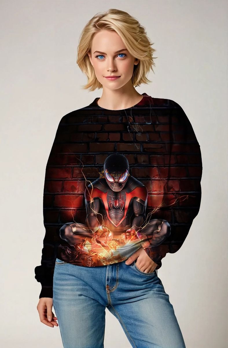Miles Morales Electric Charge Black & Red Crewneck Sweatshirt