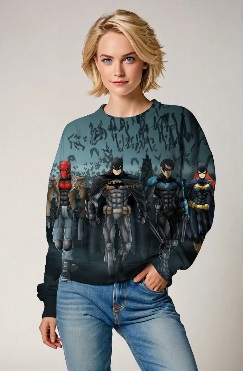 Nightfall Crusaders Sweatshirt – Batman Family Graphic in Gray-Black