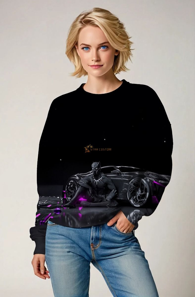 Crewneck Sweatshirt: Urban Legend Sweatshirt – Black Panther with Sports Car Graphic