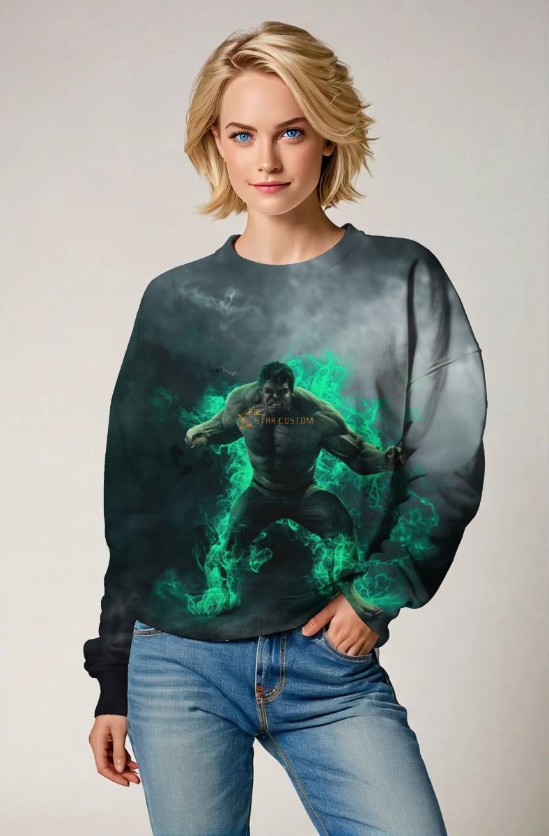 Hulk Smash Mode Crewneck – Gamma Green Glow Black Sweatshirt