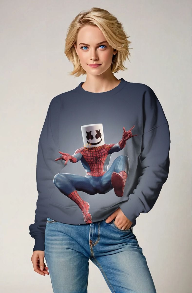 Marshmello Masked Avenger Crewneck – Grey Comic Fusion Sweatshirt
