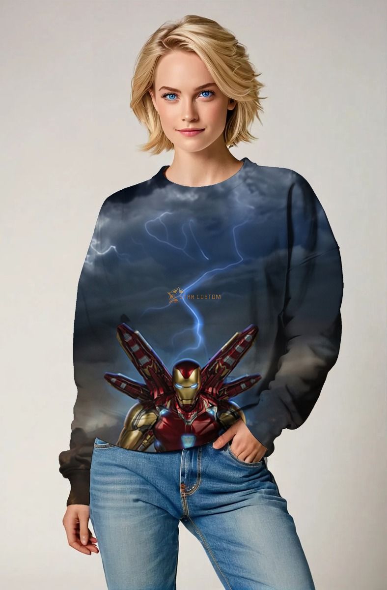 Iron Man Dark Sky Crewneck – Thunderstorm Armor Glow Sweatshirt