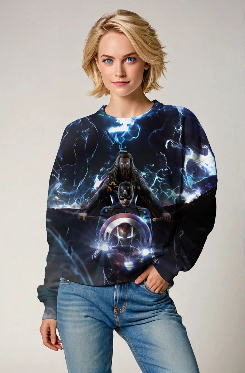 Endgame Volt Crewneck – Deep Blue Superhero Lightning Sweatshirt