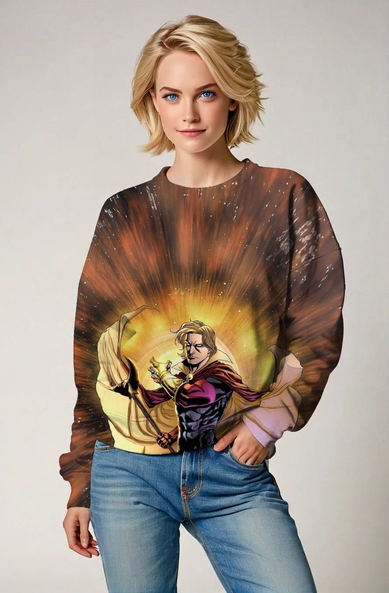Adam the Warlock Graphic Crewneck Sweatshirt - Bold Brown & Gold Design