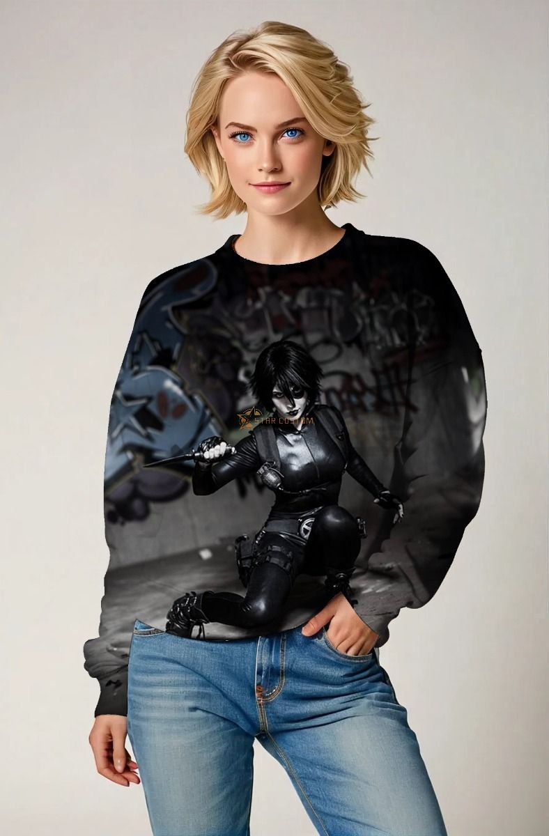 Deadpool Domino Casting Graphic Crewneck Sweatshirt - Bold Black & White Design