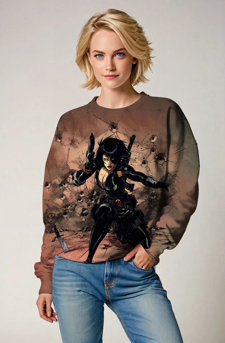 Domino (Neena Thurman) Graphic Crewneck Sweatshirt - Bold Brown & Black Design