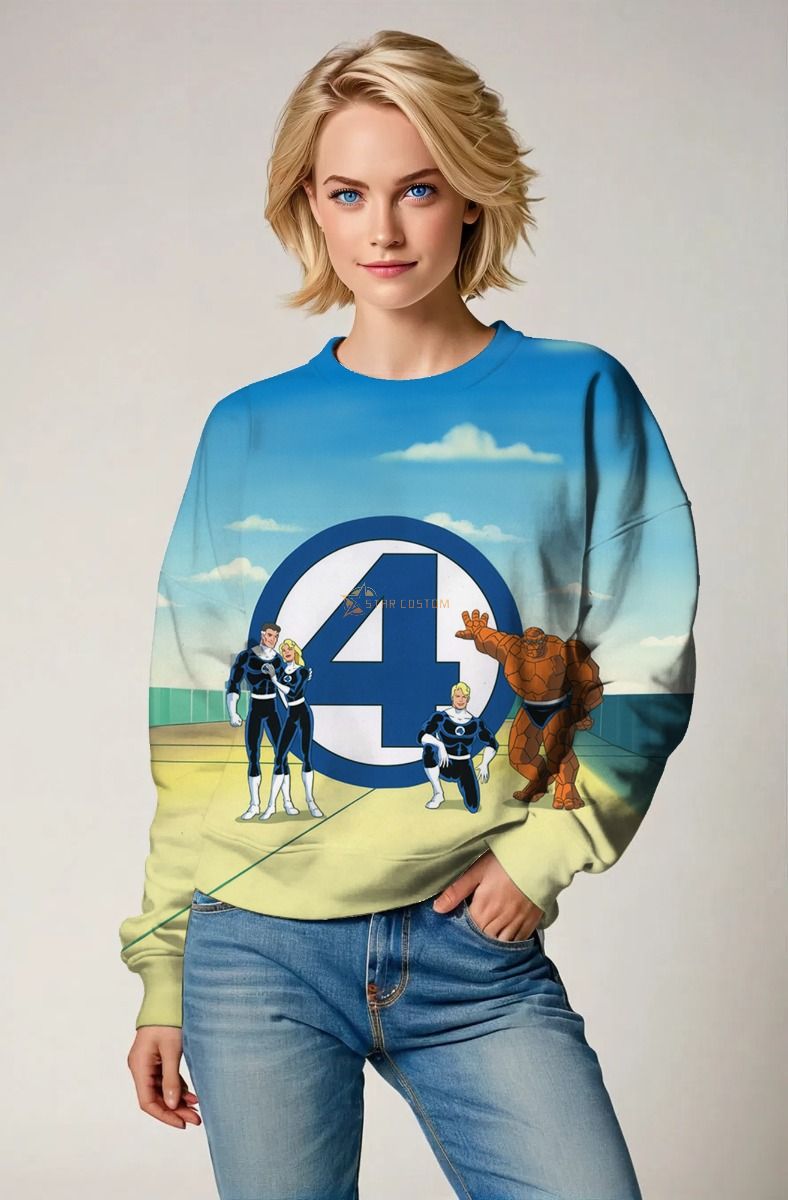 Blue Fantastic Four Crewneck Sweatshirt – Classic Superhero Style