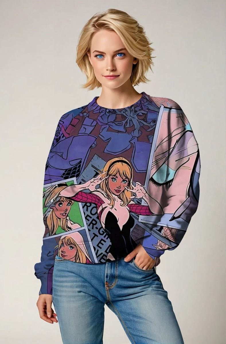 Purple Spider-Woman Crewneck Sweatshirt – Bold Comic Style Comfort