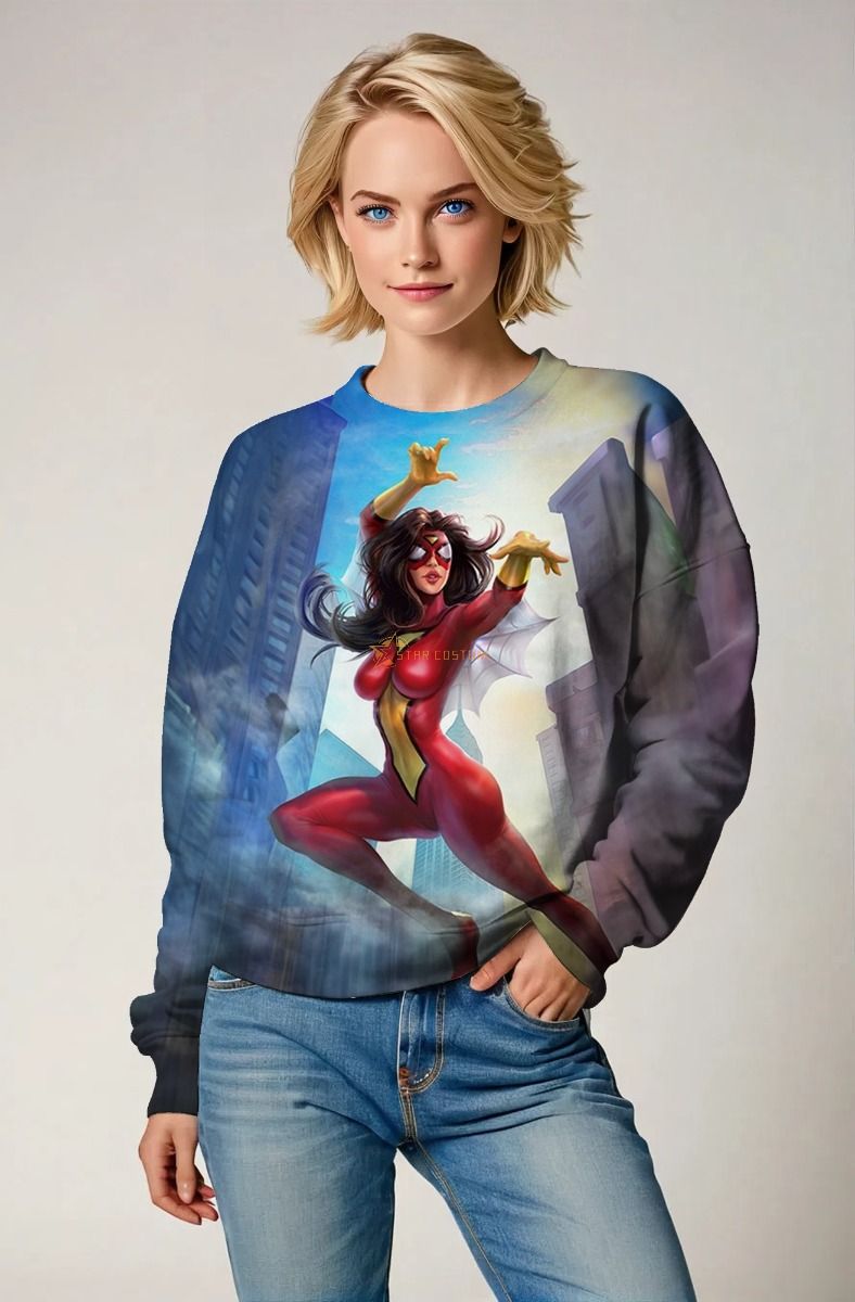Jessica Drew / Spider-Woman Red Suit Graphic Crewneck Sweatshirt – Bold Black