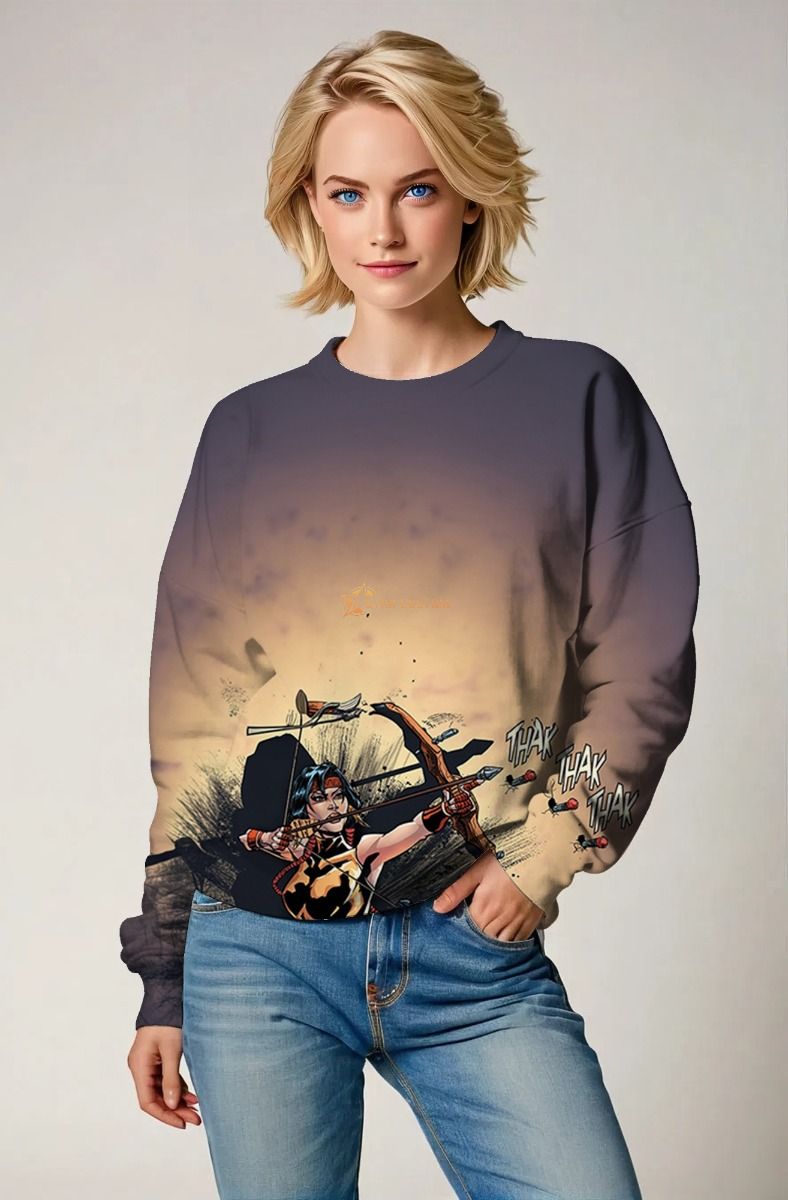Danielle Moonstar: Empowering Comic-Inspired Crewneck Sweatshirt in Charcoal Gray
