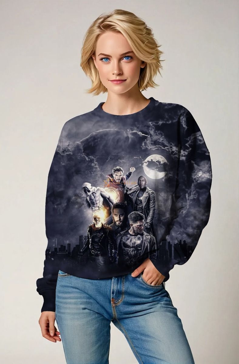Midnight Sons by Agt Design Black Crewneck Sweatshirt