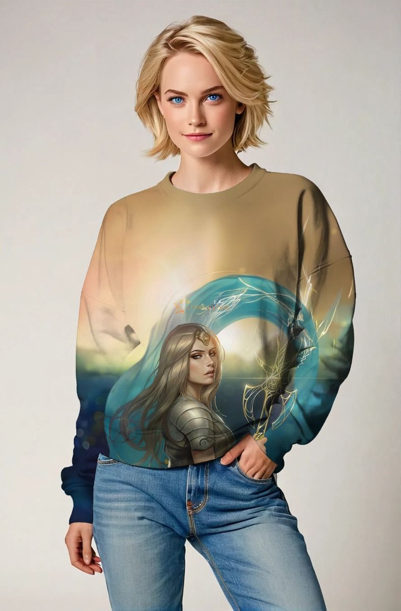 Wear the power of Thena with this epic crewneck sweatshirt, featuring the warrior goddess in a striking design.