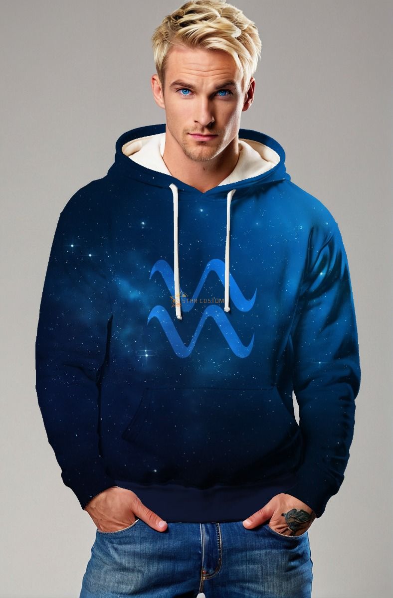 Aquarius Starry Sky Blue Hoodie Unisex Constellation Symbol Art