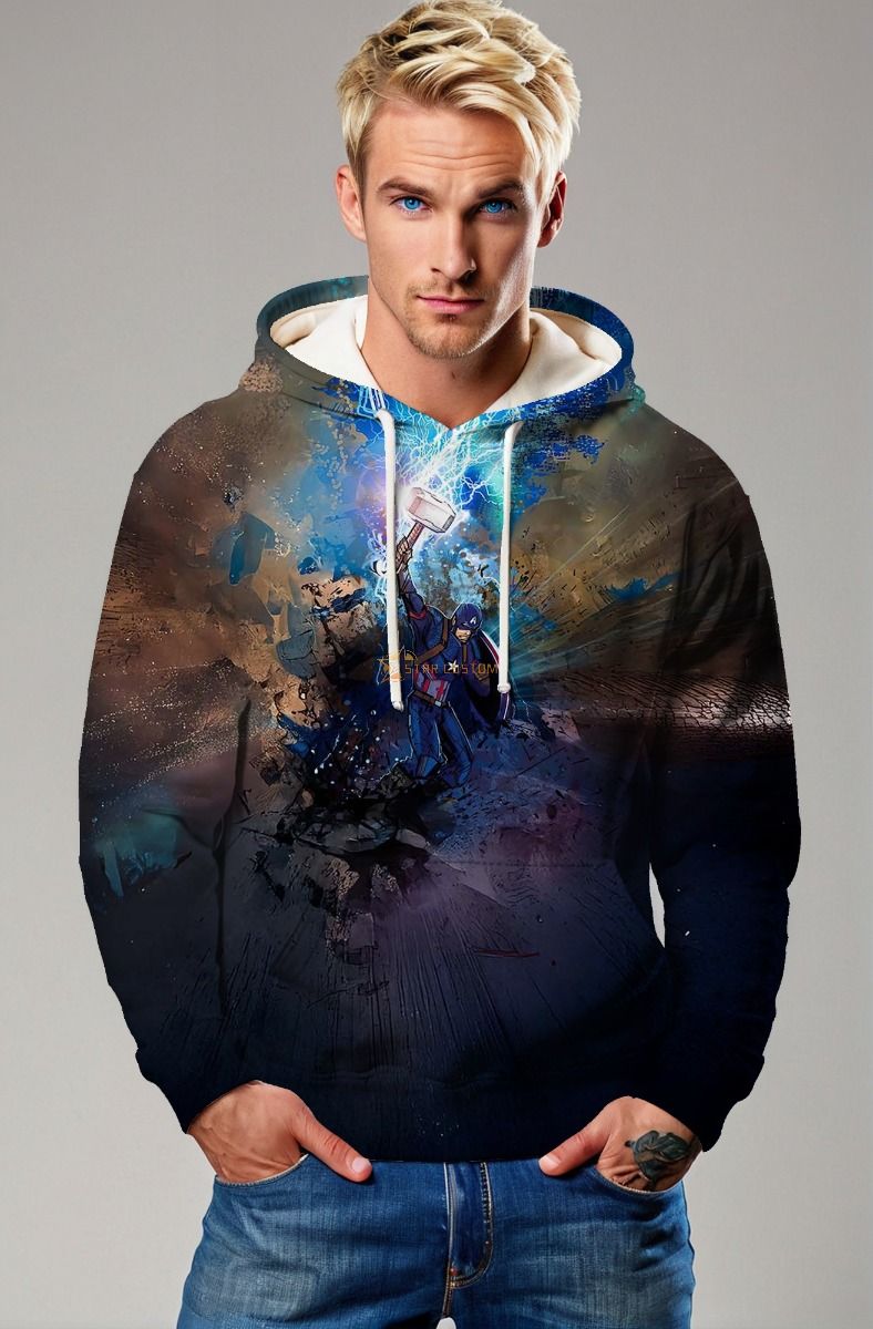 Dark Blue Captain America Mjolnir Pullover Hoodie