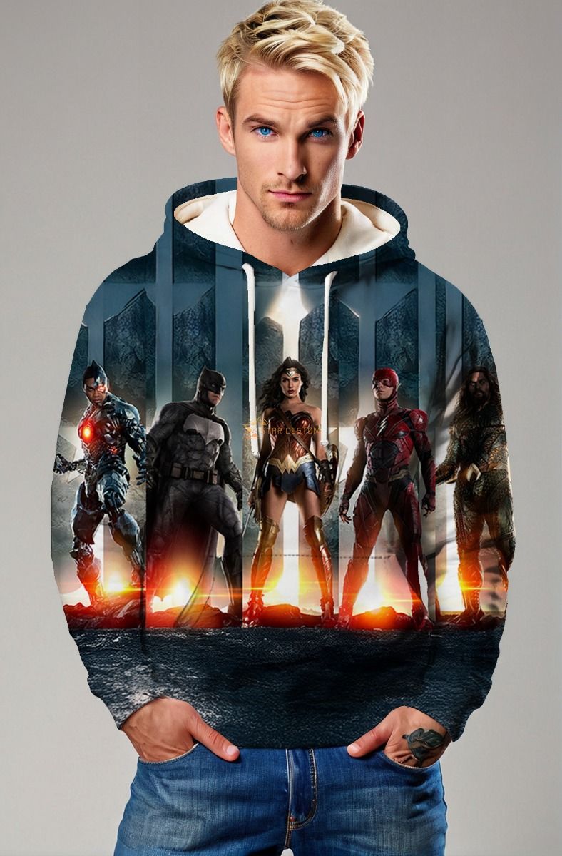 Justice League Heroes Graphic Hoodie – Dark Blue