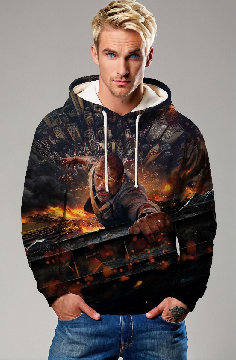 Urban Survival Graphic Hoodie – Dark Black & Fiery Orange