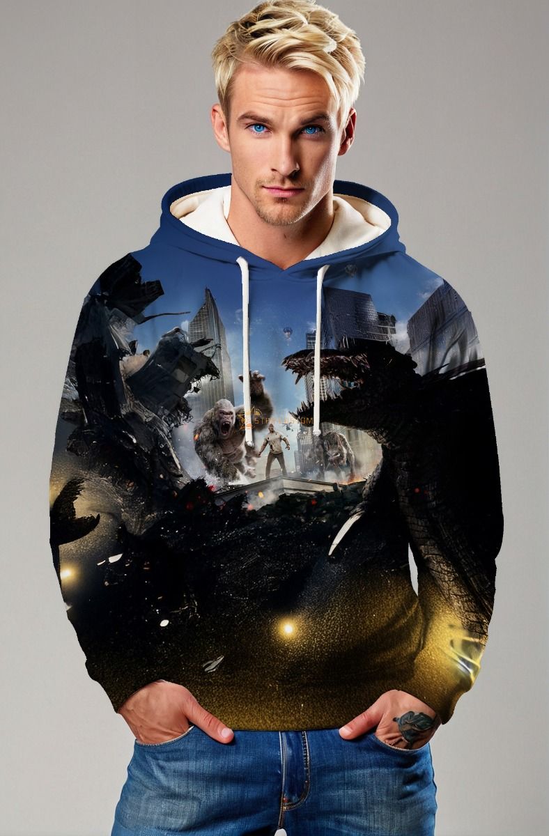 Deep Blue Monster Battle Graphic Hoodie