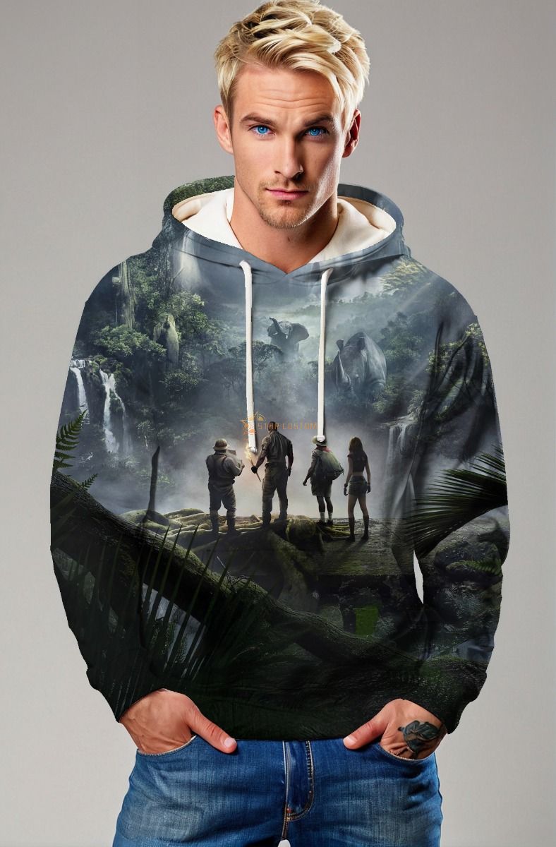  Dark Green Jungle Adventure Graphic Hoodie