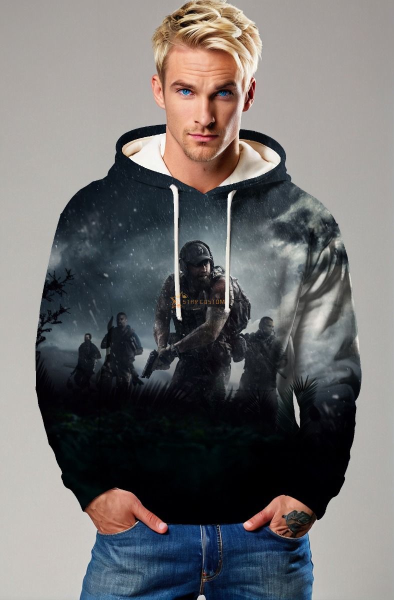 Dark Black Tactical Squad Graphic Hoodie