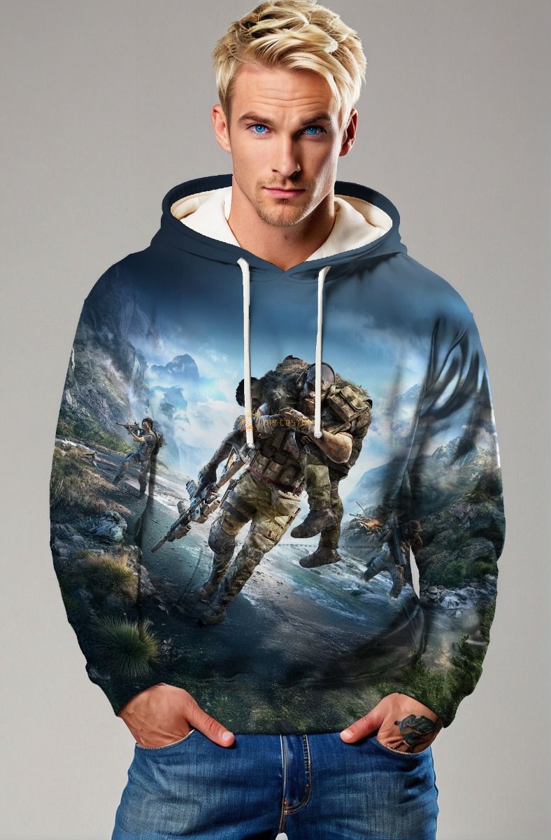  Blue‑Black Tactical Rescue Graphic Hoodie