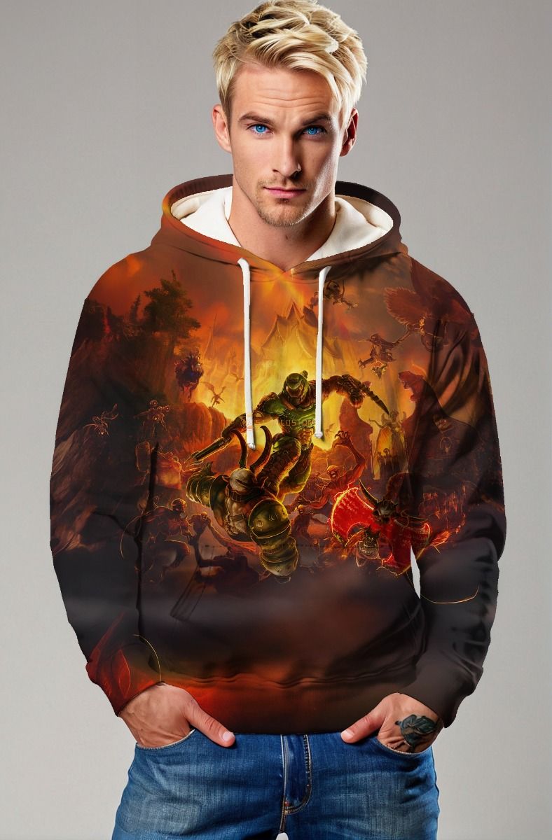 Brown Battle Scene Graphic Hoodie