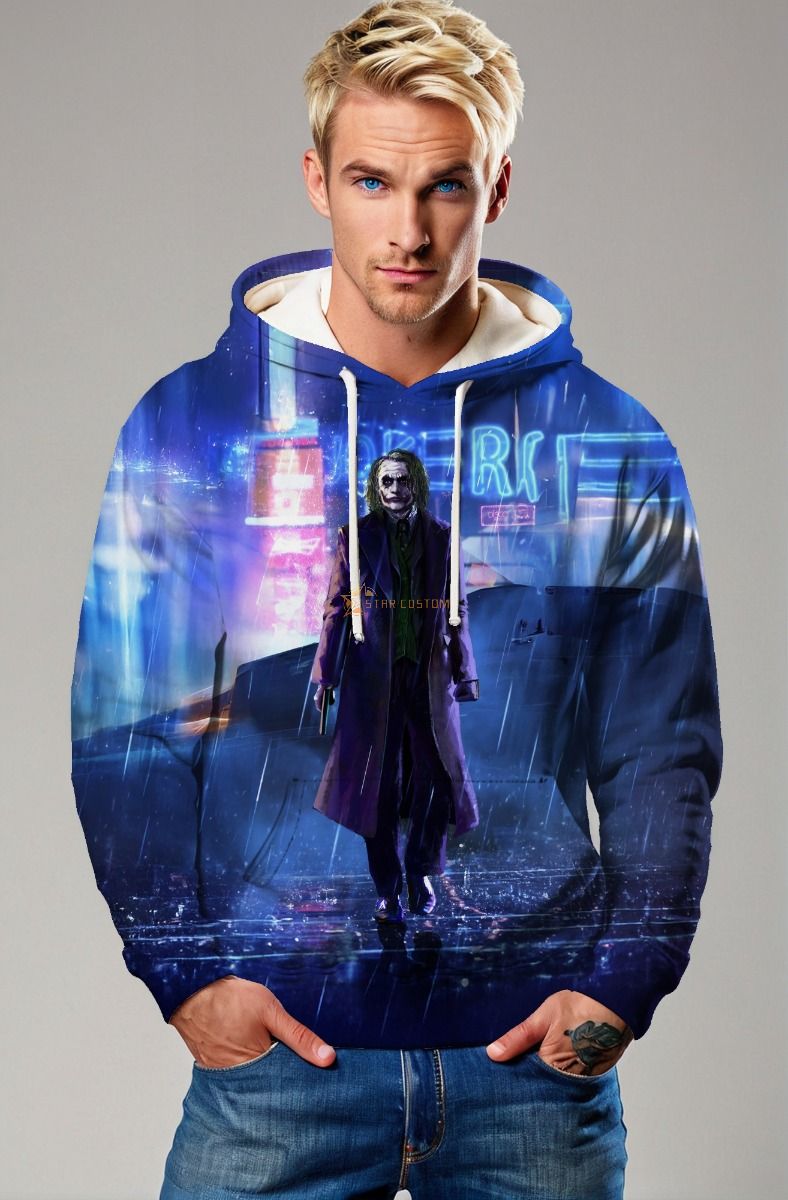 Blue Joker Neon City Graphic Hoodie