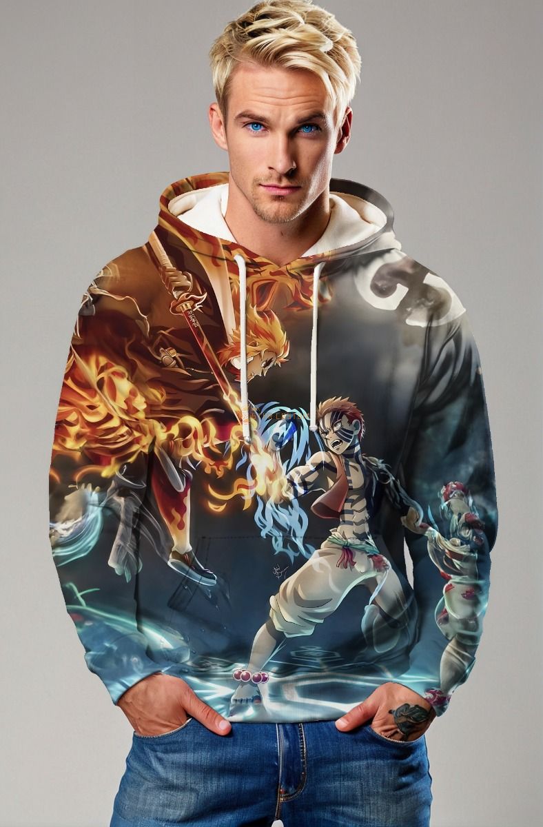 Brown & Blue Anime Battle Hoodie