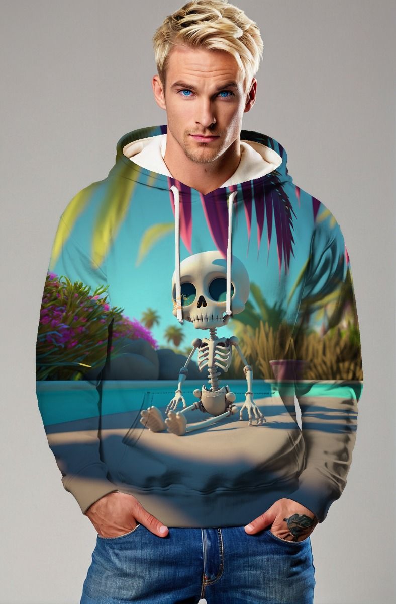 Aqua Blue Tropical Skeleton Hoodie