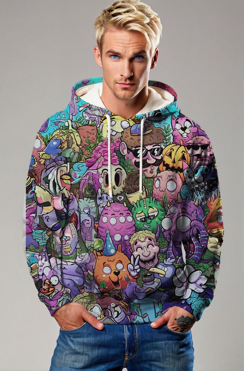 Multicolor Cartoon Characters Hoodie 