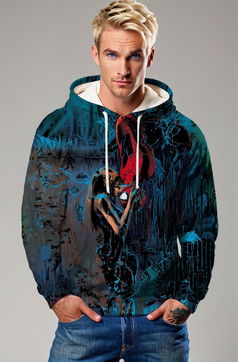 Dark Blue Spider‑Man Kiss Hoodie