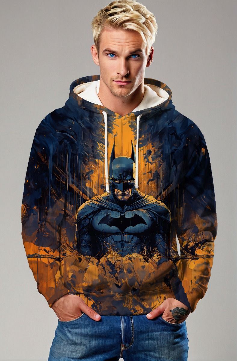 Dark Blue & Orange Batman Graphic Hoodie