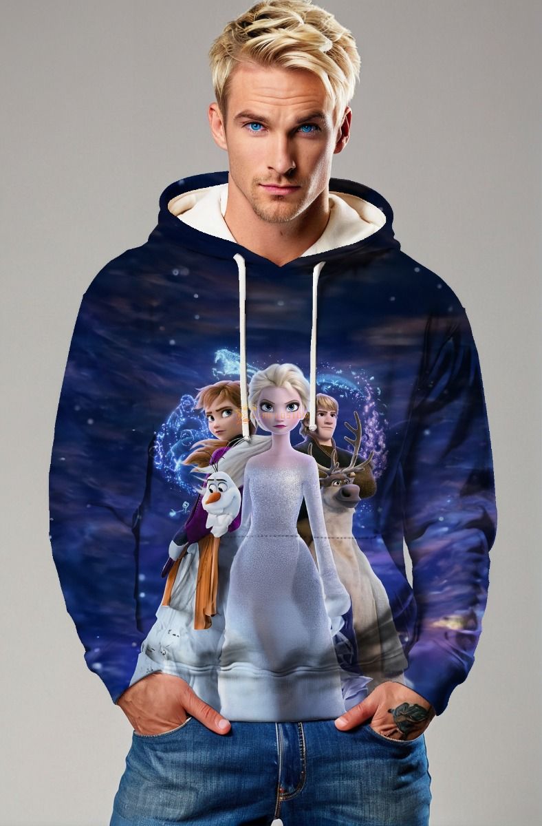 Dark Blue Frozen Characters Graphic Hoodie 