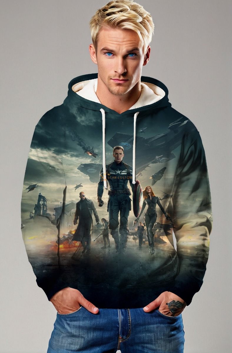 Dark Green Captain America Avengers Graphic Hoodie