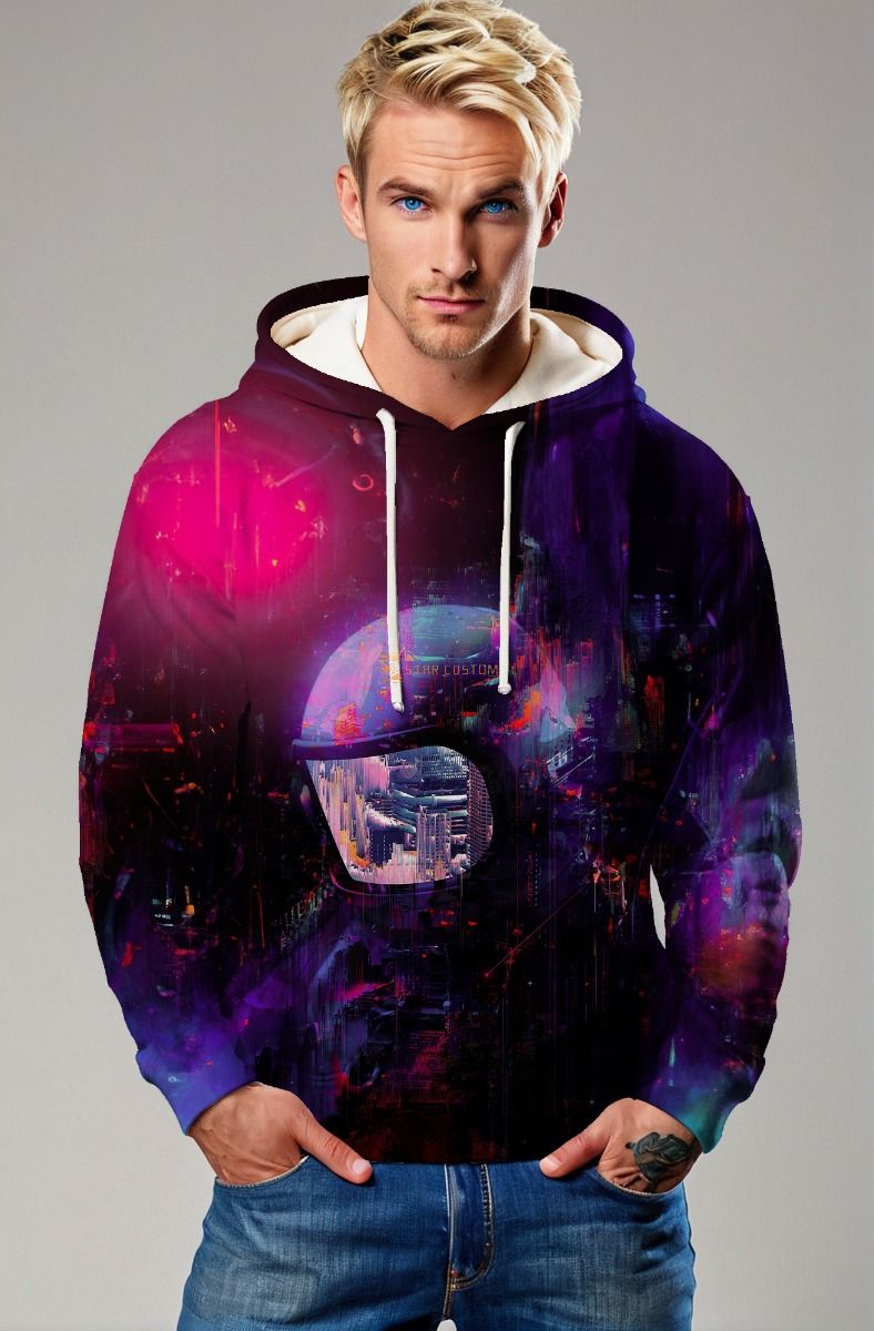 Dark Purple & Black Futuristic Astronaut Graphic Hoodie 