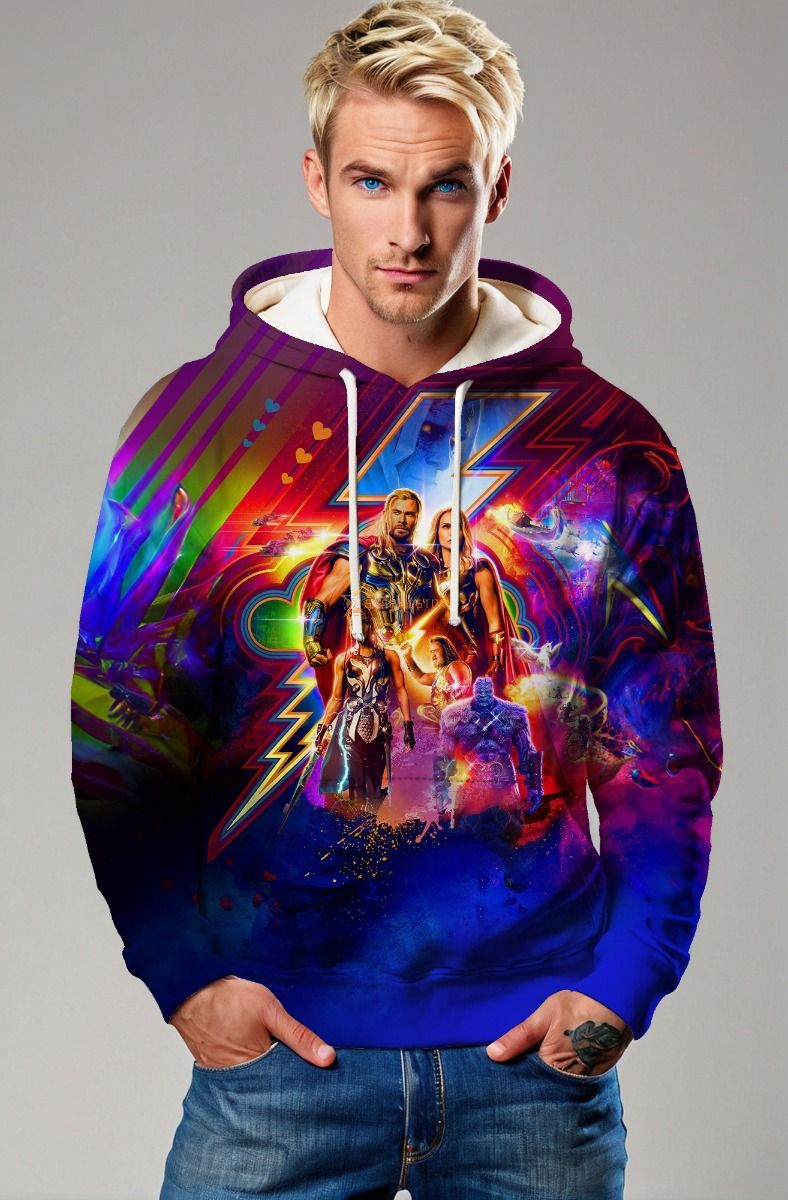 Deep Blue Thor-Inspired Graphic Hoodie 
